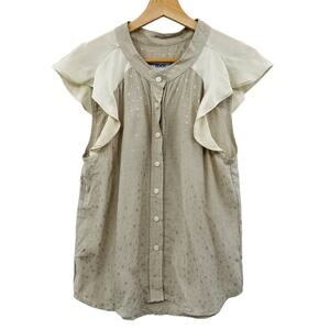 koch XS taupe satin ruffle shoulder top
